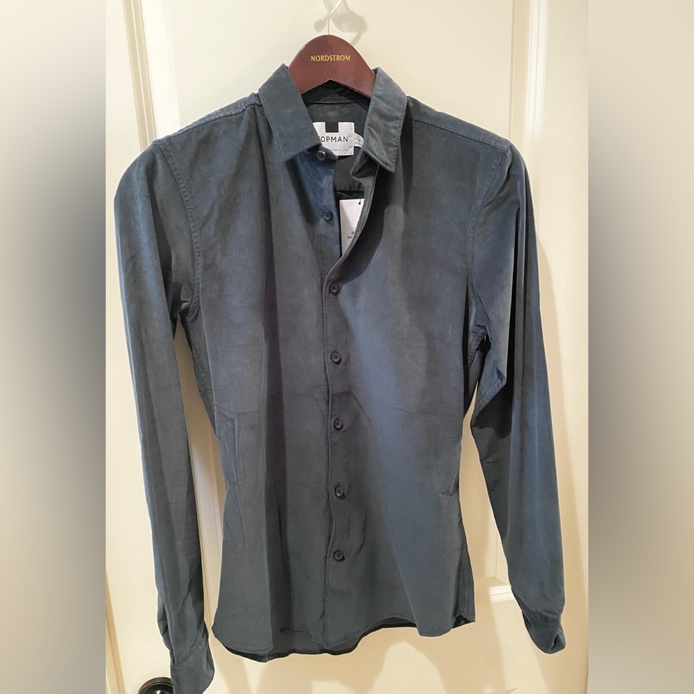 TOPMAN Men’s Small dress shirt, dark green, new